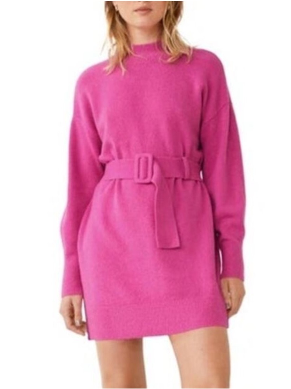 & Other Stories Belted Knit Mini Dress Neutral L